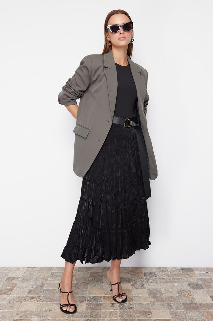 Женская мода, новая юбка в хиджабе, черная плиссированная атласная тканая юбка