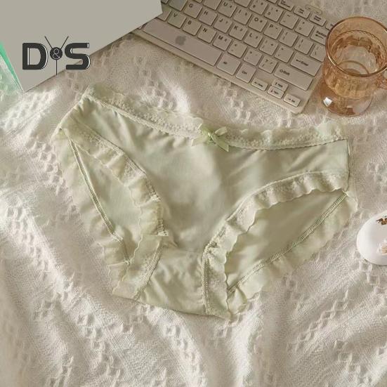 Women Panties Seamless Lace Bow Decor Soft Solid Color Elastic Thin High Waist Quick Drying Breathable Anti Septic Lady Underpants Briefs