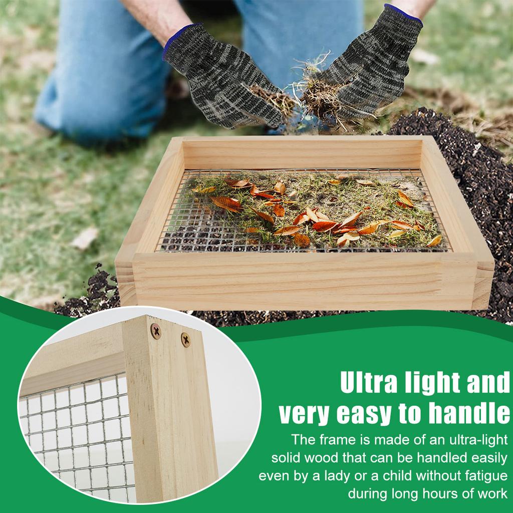 Ручное сито для садовой почвы, ручное сито для гравия, сито для компостной почвы, для горшечных культур, почвы и камней, легкое, деревянное, эргономичное