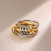 Interlocking Zirconia Two-Tone Diamond Ring, Multi-Element Plain Band