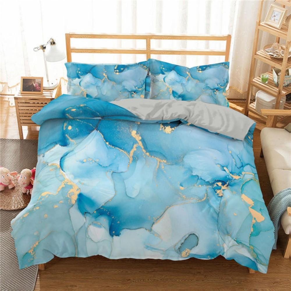 Luxury Black Marble Bedding Set 3D Duvet Cover Set Single Double Twin Full Size Teens Adults Bedclothes Soft Polyester Bed Linen