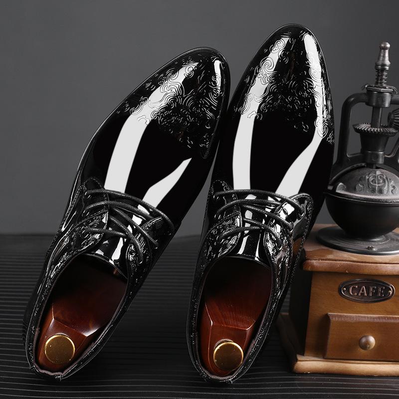 New Glossy Men's Business Dress Leather Shoes Fashion Casual Shoes Men's Large Size Lace-up Wedding Shoes