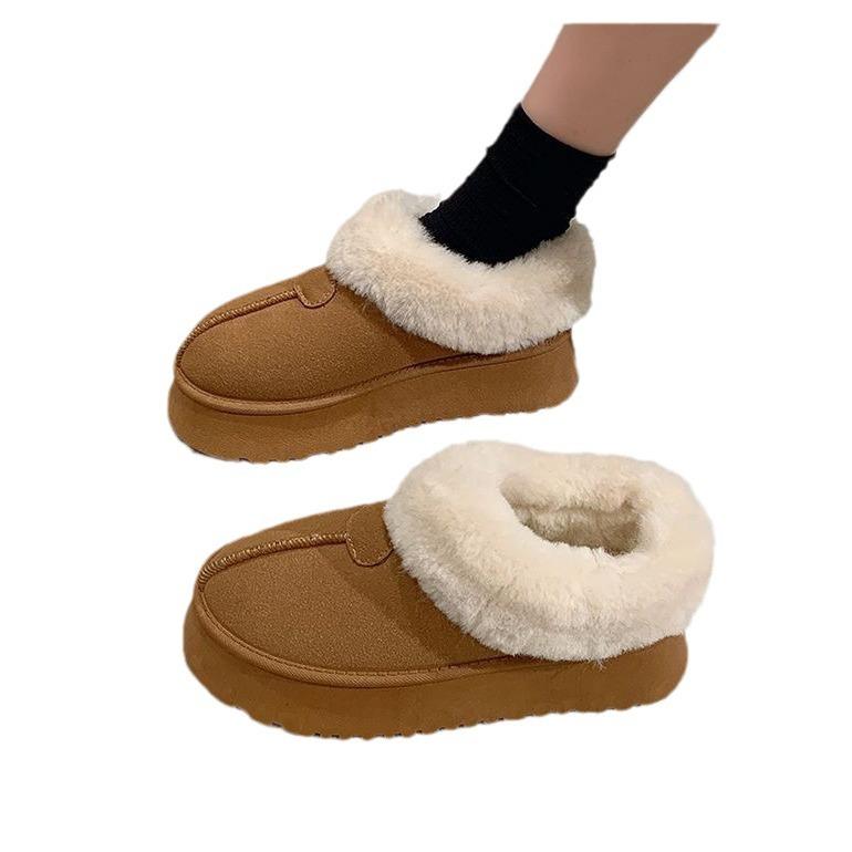 Пушистые зимние ботинки на толстой подошве женские бархатные зимние новые цельномеховые утепленные теплые хлопковые ботинки нескользящие хлопковые ботинки