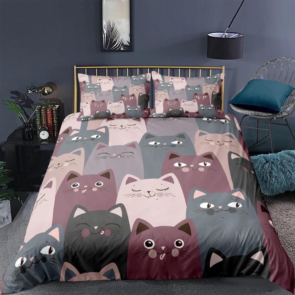 Cartoon Cat Duvet Cover Set Cartoon Animal Print Bedding Set With Pillowcase 23pcs Comforter Cover For Bedroom Decor
