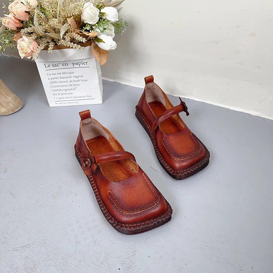 Johnature Однотонные туфли на плоской подошве из натуральной кожи с квадратным носком, универсальные женские туфли без шнуровки из воловьей кожи в стиле ретро