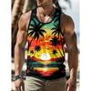 Summer Round Neck 3D Beach Coconut Trees Printed Top Fashionable Casual Hawaii Vacation Sleeveless Vest Men's T-shirts