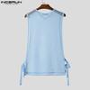 INCERUN Summer Men Sleeveless Side Lace-up Hollow See Through Beach Tank Tops