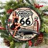 Винтажная металлическая жестяная табличка Route 66 Девушка пин-ап Классический автомобиль Настенное искусство Декор бара кафе