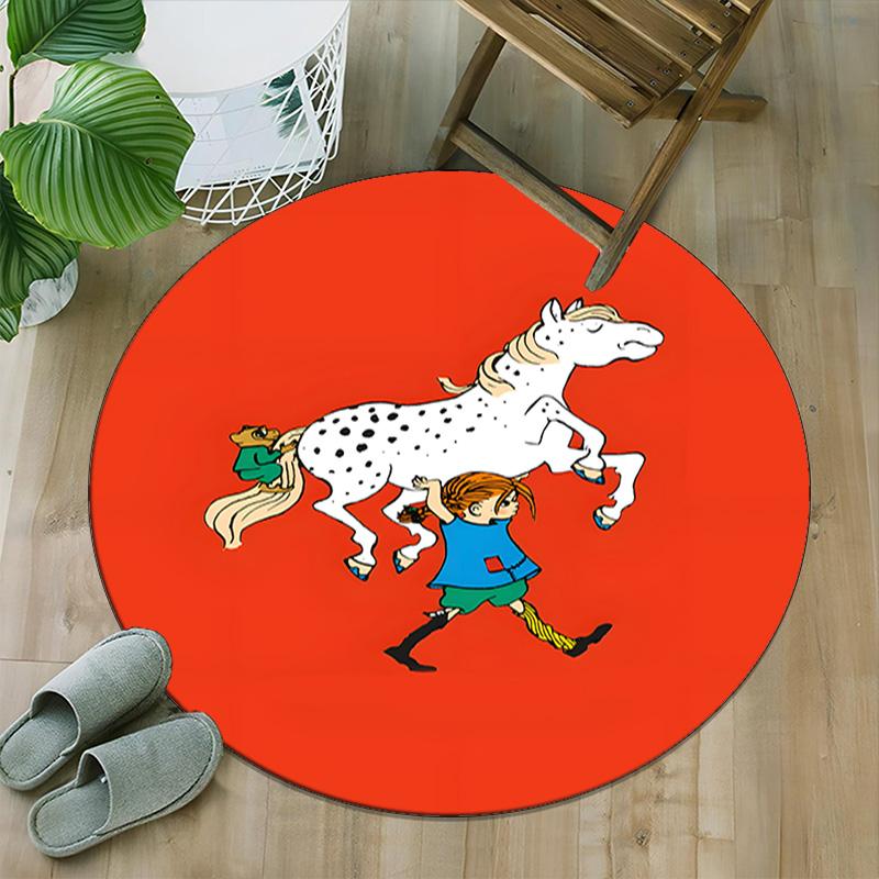 1pc Pippi Longstocking2 Print Round Carpet Chair Round Carpet Suitable for Bedroom Living Room Home Decorative Carpet