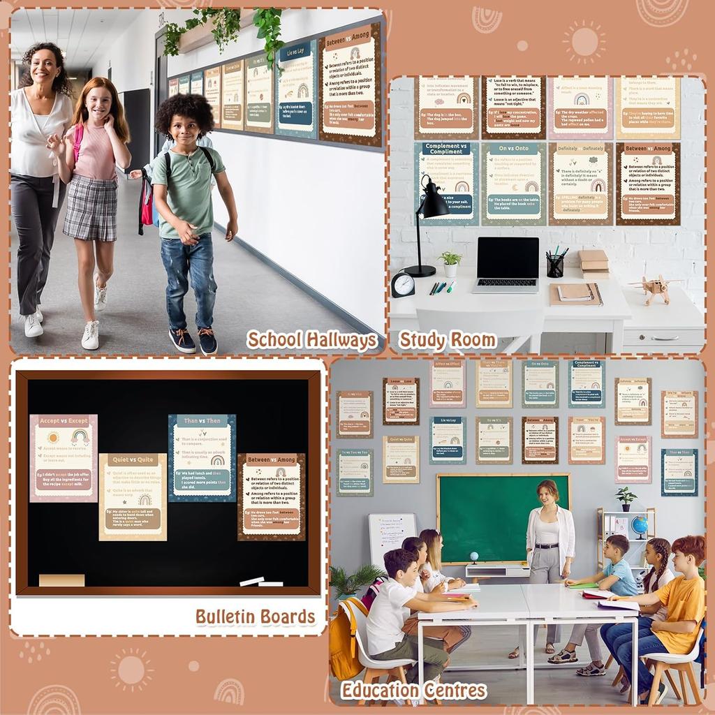 Pajean 16 Часто Путаемых Слов Постер 14 x 11 Дюймов Таблицы Омофонов Декорации для Класса Английского Языка Постеры по Грамматике для Учителя Английского