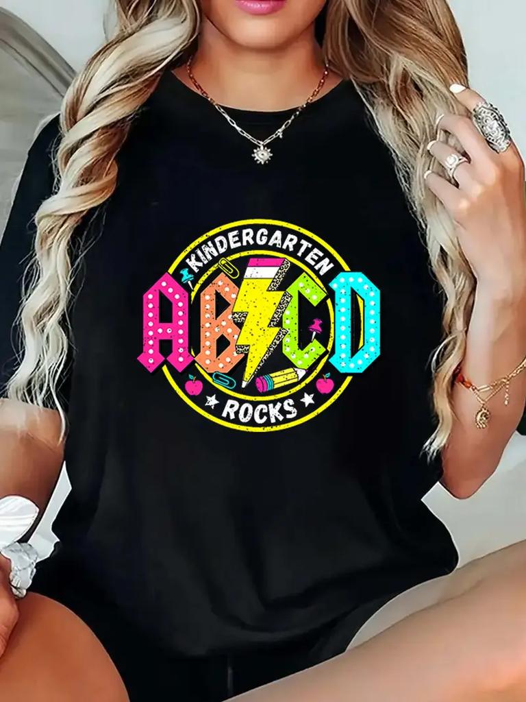 Teacher Life ABCD Graphic TShirt Short Sleeve Round Neck Casual Tee for Women Teacher Appreciation Gift Teacher Shirt