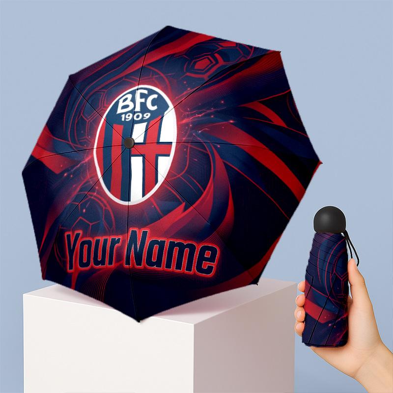Bologna FC Manual Five Fold 8 Rib Umbrella Support Custom Text, Lightweight Travel Umbrella
