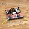 Simulation Cat Doll Plush Toy Mini Realistic Sleeping Kittens On Mat Figurine Stuffed Animal Toy with Cushion for Home Office Room Desktop Decor