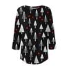 Women's Fashionable Round Neck 3/4 Sleeve Christmas Prints Casual Basic Pleated Pullover T-shirt Top