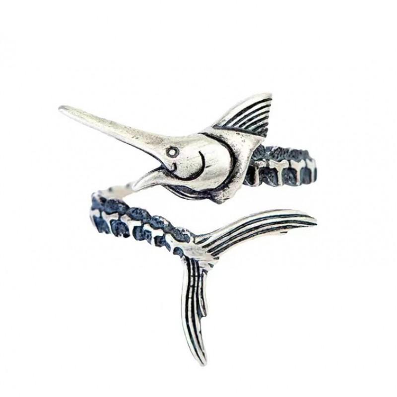 Регулируемое Открытое Кольцо Мужчины Женщины Винтаж Дизайн Рыбы Покрытое Геометрическое Заявление