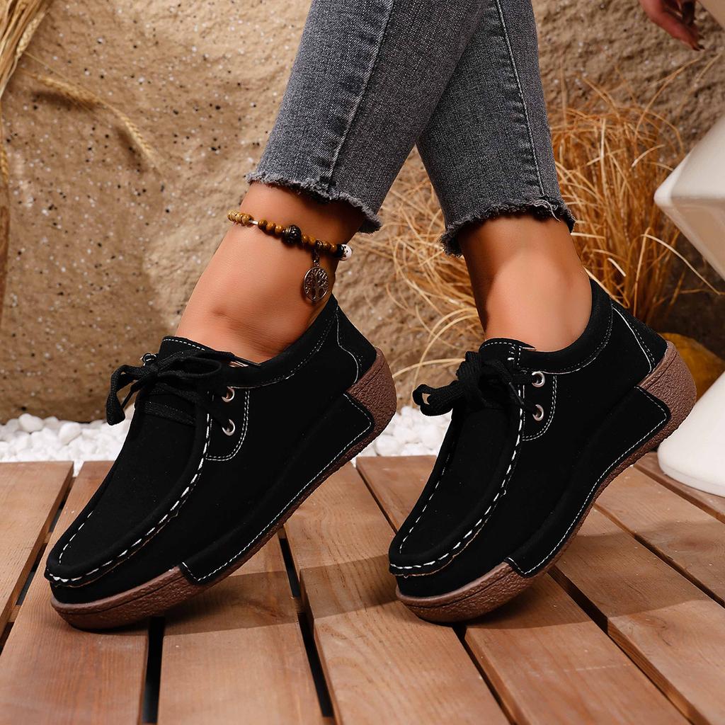 Fashion New Arrival Women Casual Shoes 2025 Suede Leather Flats Sneakers Lace Up Moccasins Ladies Shoes Fashion Loafers Plus Size 36-43