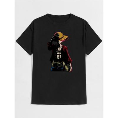 Аниме ONE PIECE Луффи Аниме Футболка Свободная Футболка 2025 Лето Новая Ретро Мода Мужская и Женская Уличная Одежда