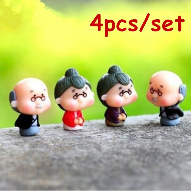 4pcs/set Mini Grandpa Grandma and Son Together Moss Micro Landscape Accessories Doll Combination DIY Ornaments