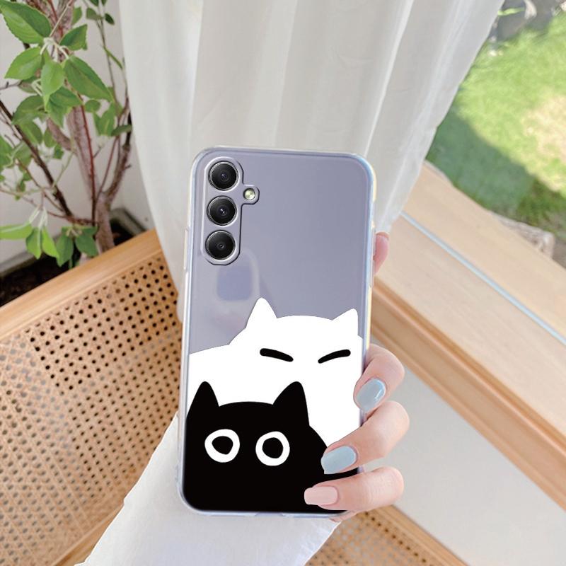 Мягкий силиконовый прозрачный чехол с рисунком черного кота для Xiaomi Redmi Note 13 Pro Poco Samsung A55 A54 A34 A15 S24 M35 iPhone 11 12 13 14 15 противоударный чехол