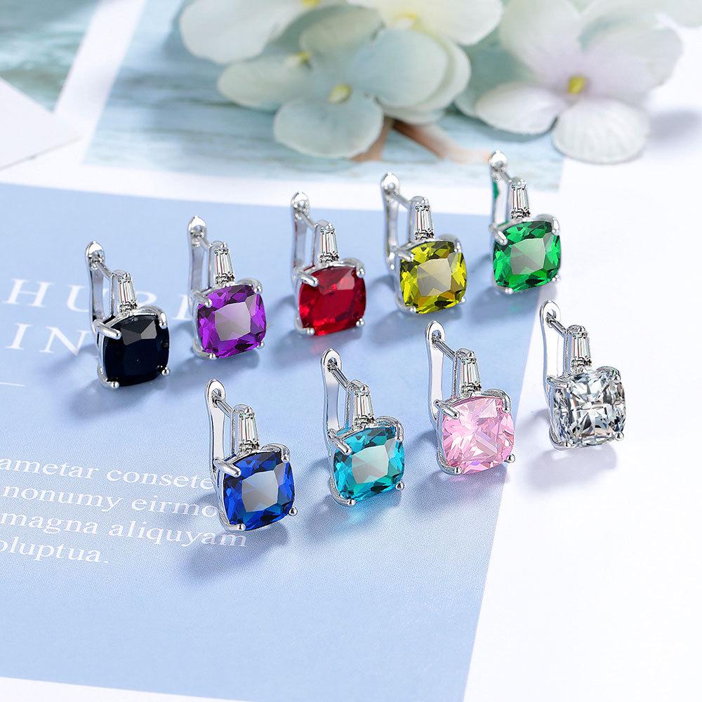 European & American Zircon Diamond Earrings with Large Stone - Trendy Zircon Ear Clips & Studs Jewelry