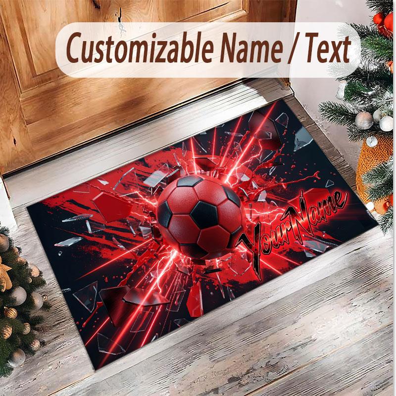 Soccer Theme Soft Crystal Velvet Rug Custom Name & Text Print Non Slip Floor Rug for Bedroom Living Room
