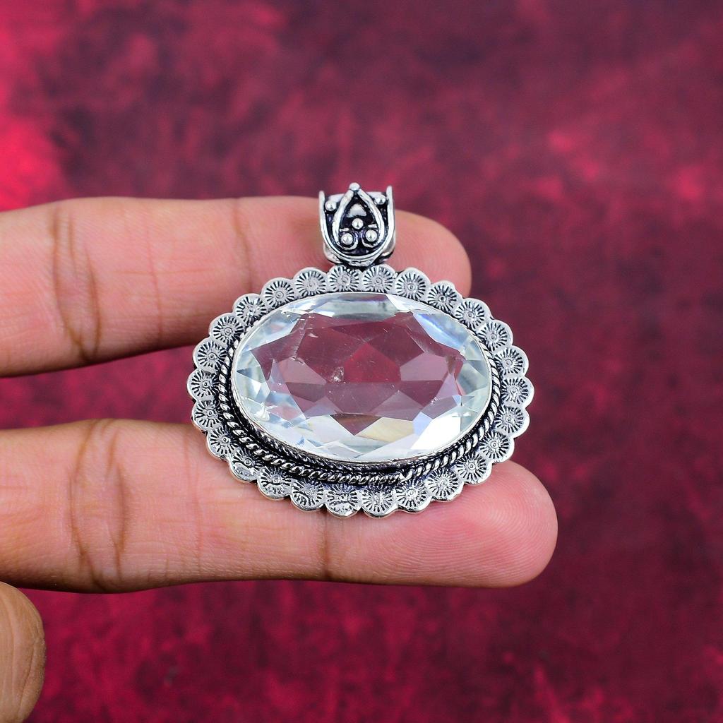 Подвеска из чистого серебра 925 пробы с белым топазом, подвеска из драгоценных камней ручной работы на День памяти