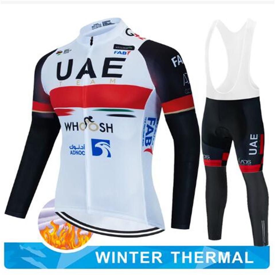 2024 UAE Cycling Jersey Set Winter Thermal Fleece Cycling Clothing Long Sleeve Men& Road Bike Suit MTB Maillot Culotte