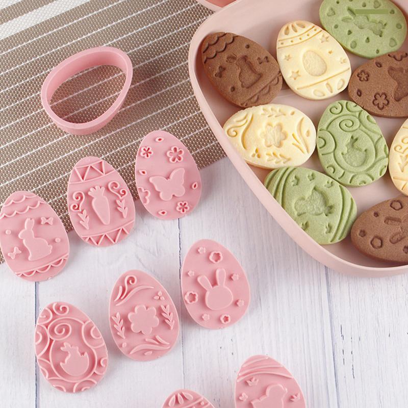 9Pcs Easter Rabbit Biscuit Mold Plastic Bunny Egg Cookie Cutter Stamp Embosser