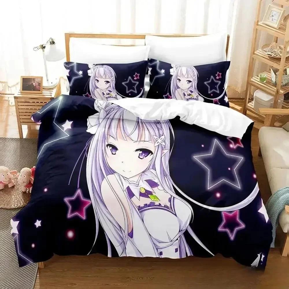 Comforter 3D Anime Re Zero Rem Ram Emilia Bedding Set Bed Set Comforter King Queen Size Boys Adult