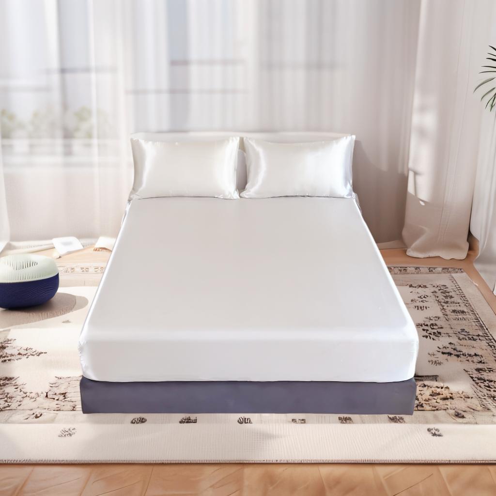 UPzo 3 предмета Роскошная сатиновая однотонная простыня на резинке и наволочка Высококлассные регулируемые чехлы на матрас 4 угла с резинкой