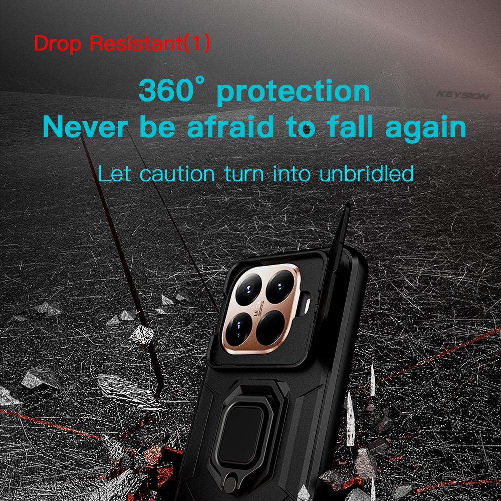 KEYSION Противоударный бронированный чехол для Xiaomi 15T Pro 5G с защитой камеры-слайдера, металлической кольцевой подставкой, задняя крышка для телефона Xiaomi 15T 5G