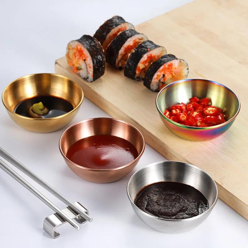 Small Seasoning Dish, Hot Pot Dipping Bowl, Sushi Vinegar Soy Saucer, Appetizer Tray, Round Stainless Steel Container