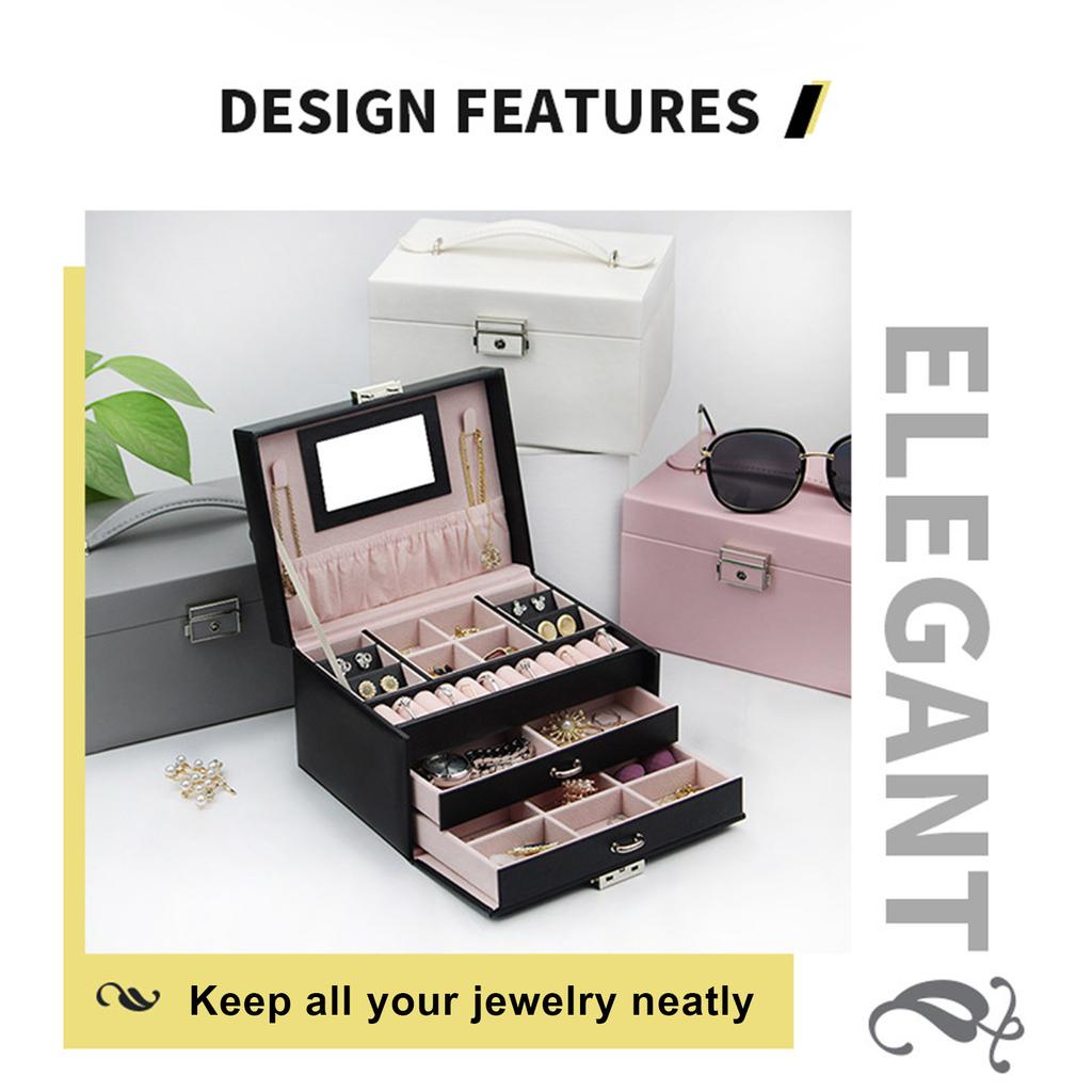 Органайзер для ювелирных изделий, 3-слойная шкатулка для драгоценностей большой емкости, серьги, ожерелье, кольца, держатель с макияжем