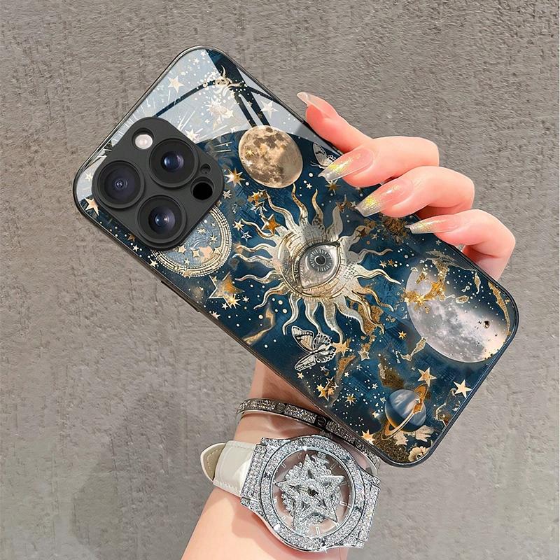 Закаленное стекло с рисунком "Глаза Солнца" для телефона iPhone 17 16 Pro Max 15 14 13 12 11 16E 17 Air 7 8 Plus XR XS X, ударопрочный чехол