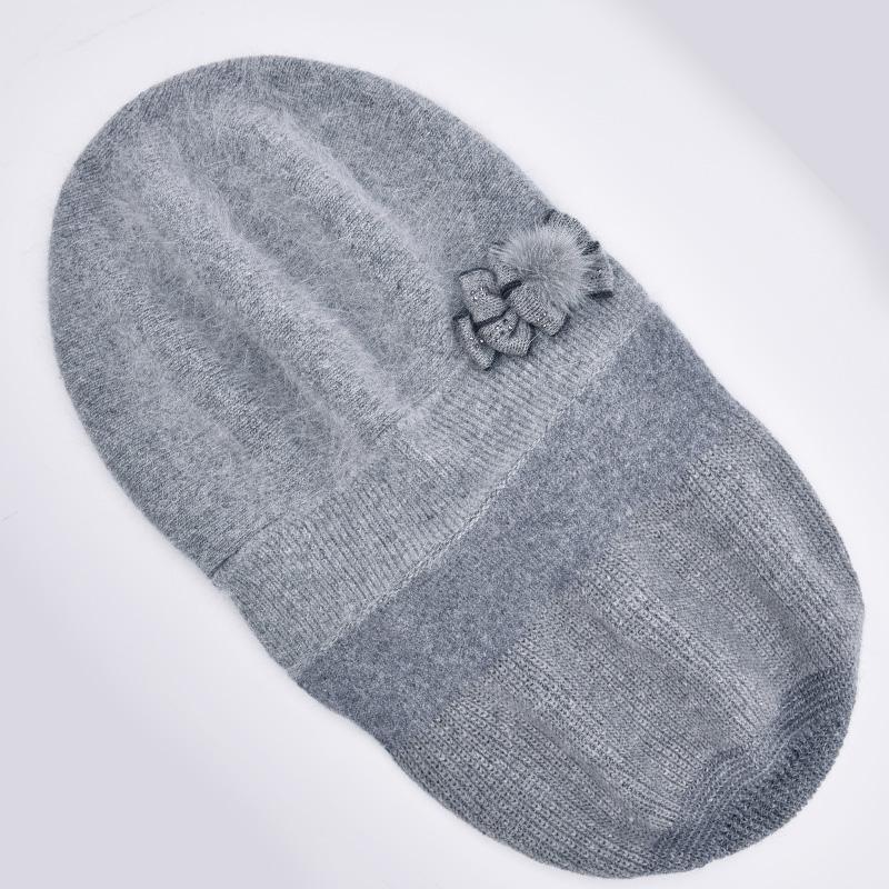 SOMALER Cashmere Winter Beret Hats for Women Knitted Middle-aged Lady Caps Bowknot Decoration On Side
