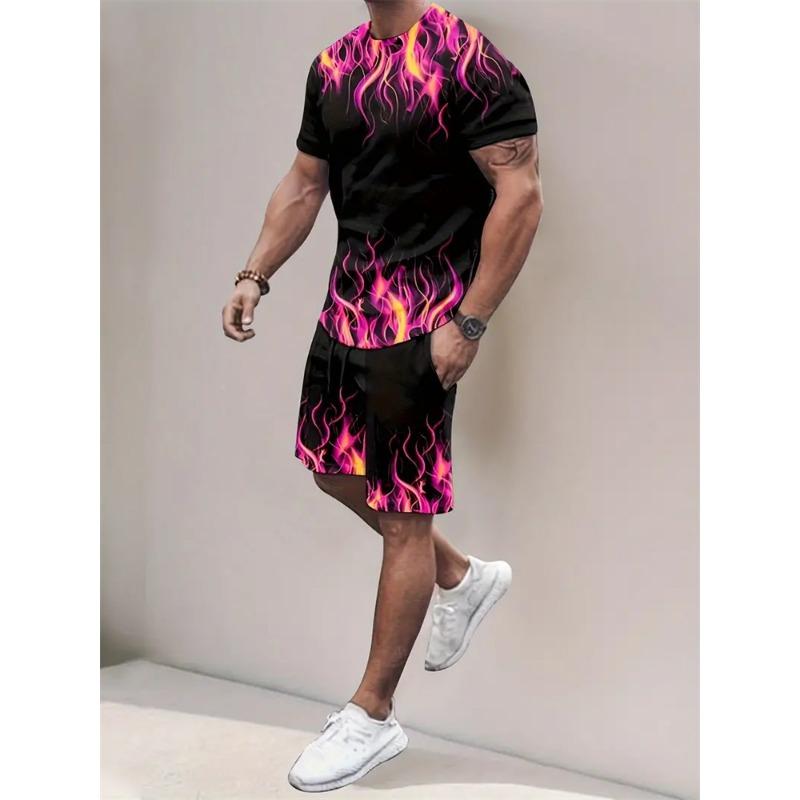 Новая футболка с градиентной текстурой, мужская летняя двухкомпонентная футболка, новый костюм с шортами, модная уличная повседневная спортивная одежда для мужчин, модели