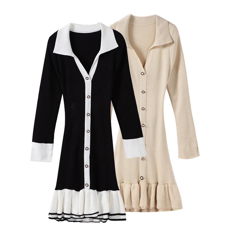 Элегантное трикотажное мини-платье с оборками, женское пэчворк, длинный рукав, V-образный вырез, бант, открытая спина, однобортное платье, женское вечернее платье