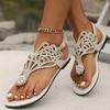 2024 Новые модные высококачественные женские сандалии на плоской подошве, удобная верхняя одежда, пляжные украшения из жемчуга и страз