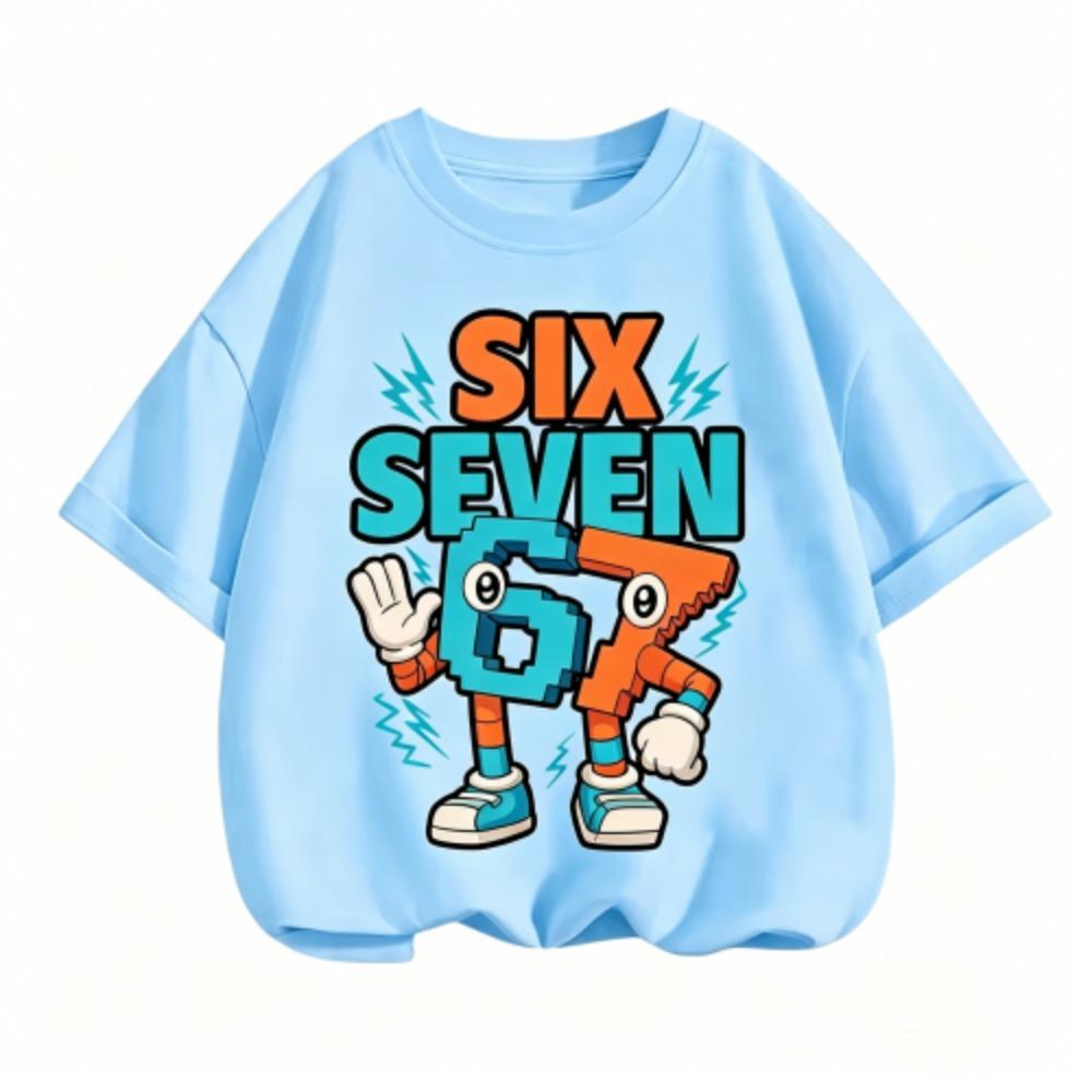 Cartoon 67 Six Seven Funny Printed Kids T-Shirt Casual Boys and Girl Short Sleeve T-shirt Tops Fashion Children's Clothes Tees