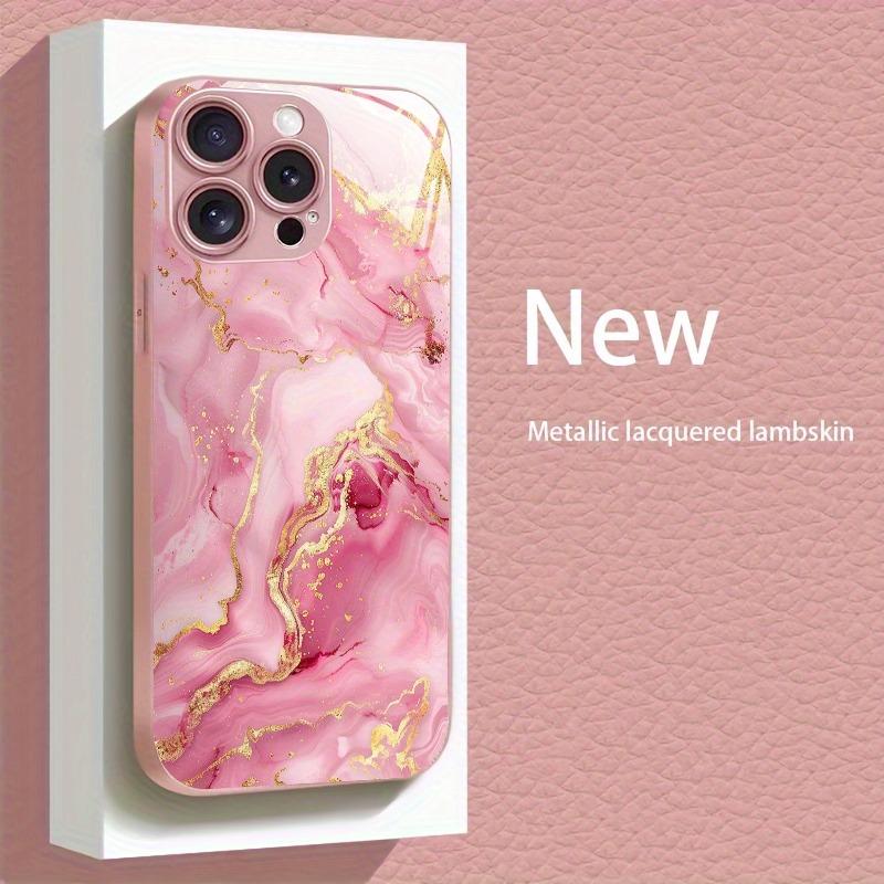 Розовое золото Мраморный узор Розовый металлик Стекло Жесткий чехол для телефона Для iPhone 17 16 15 Pro Max 14 Plus 13 12 11 16E 17Air Чехол
