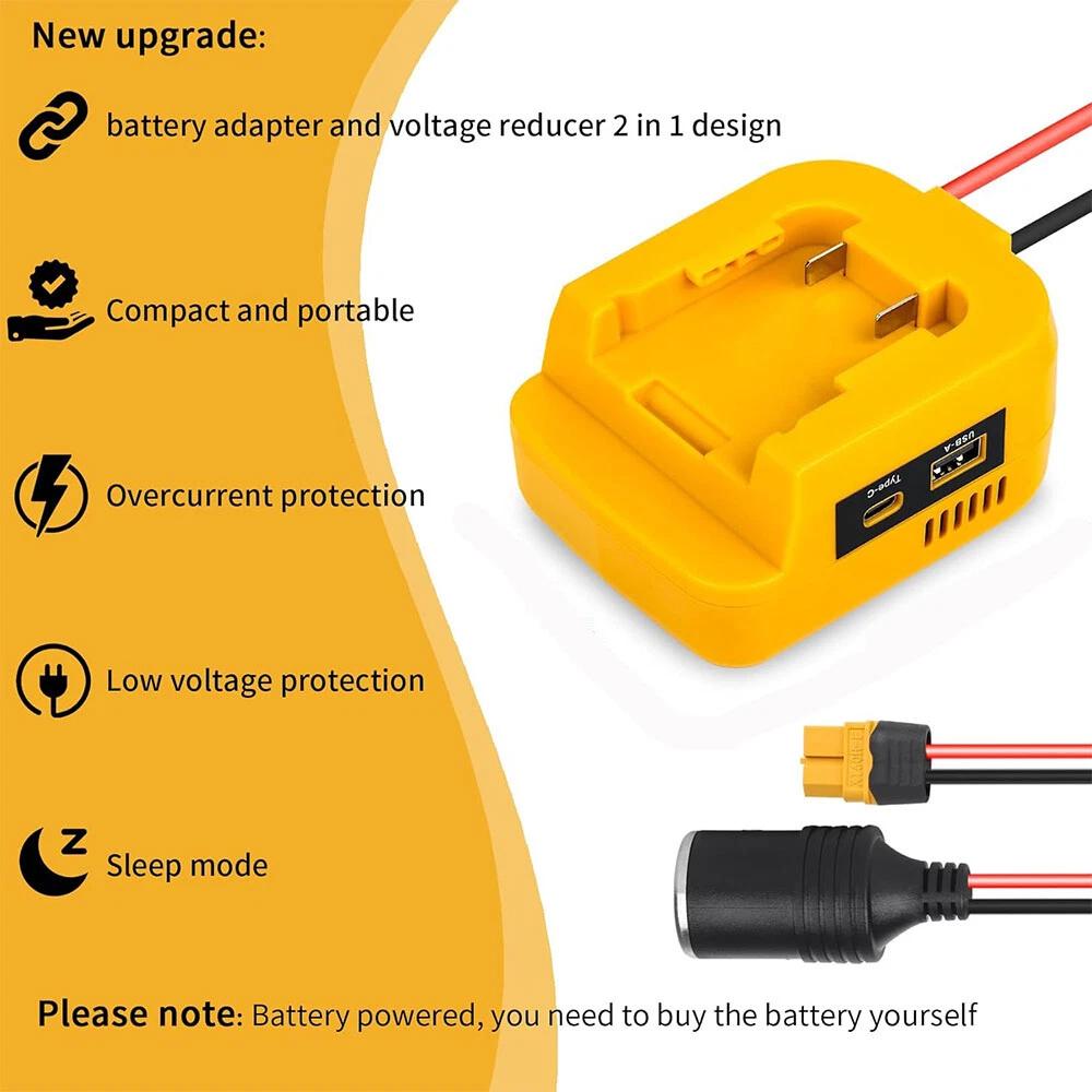 Понижающий преобразователь 18 В в 12 В для аккумулятора Dewalt 18/20 В, адаптер USB Type C XT60