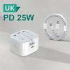 Зарядное устройство UK USB C для iPhone 15 14 13 Pro QC3.0 Quick Charge PD 25W Type C Быстрая зарядка Дорожное зарядное устройство Адаптер питания