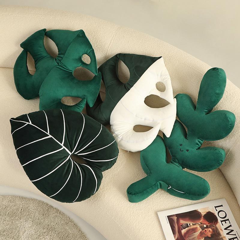 Nordic Wind Simulation Leaf Throw Pillow Plush Toy Tropical Green Plant Doll Home Sofa Pillow Rag Doll
