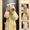 Женский комплект пижамы и халата из кораллового флиса Usagi - Милая мультяшная фланелевая домашняя одежда для осени и зимы.
