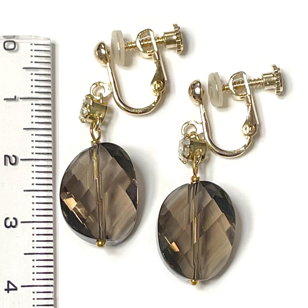 Smoky Quartz Twist Cut Oval Cubic Zirconia Earrings with Silicone Natural Power A1128 [Cherry] Cover, Stone, Stone,