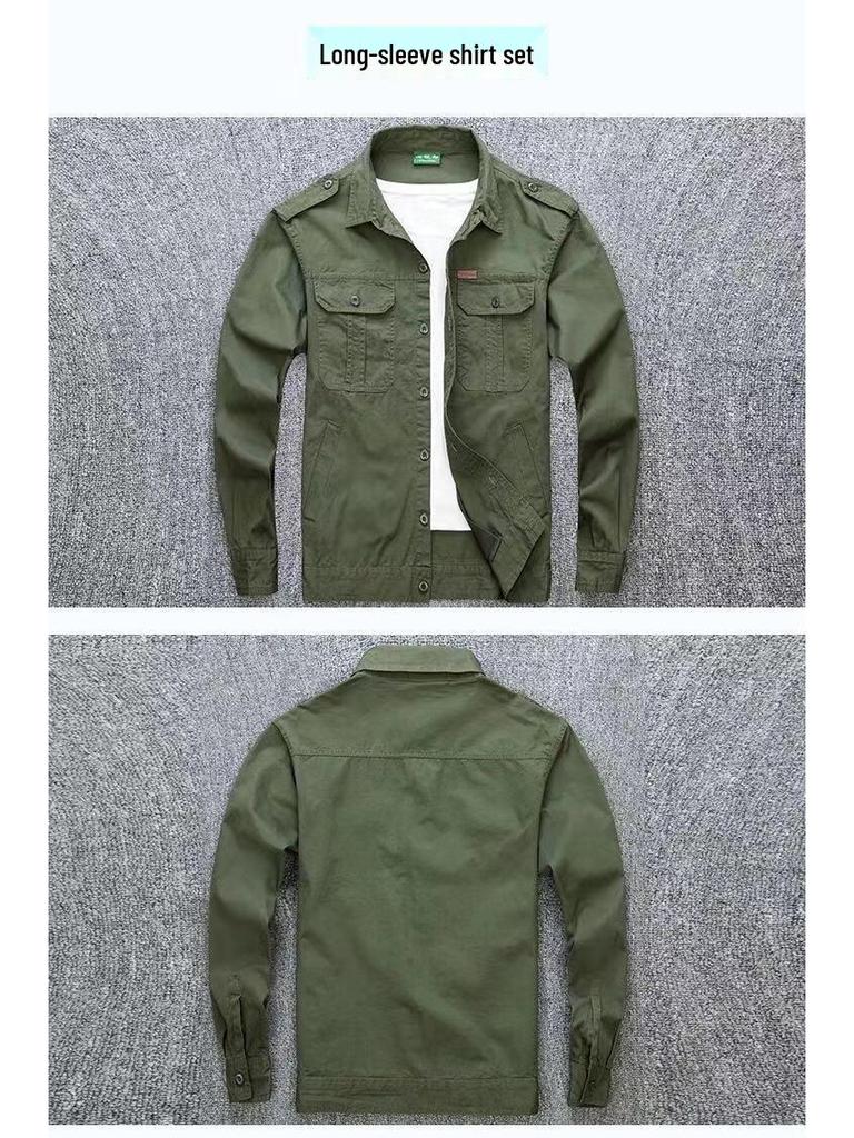 Men's Summer Workwear Set: Military Green, Camouflage, Long & Short Sleeve, Overalls for Construction, Security, Welding.