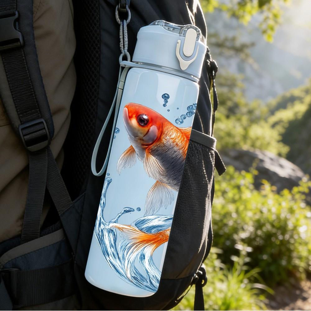 1PC Colorful Koi Fish Water 750ml Color Plastic Sports Water Bottle Leakproof Flip Straw Lid Suitable for Sports Office Home Use