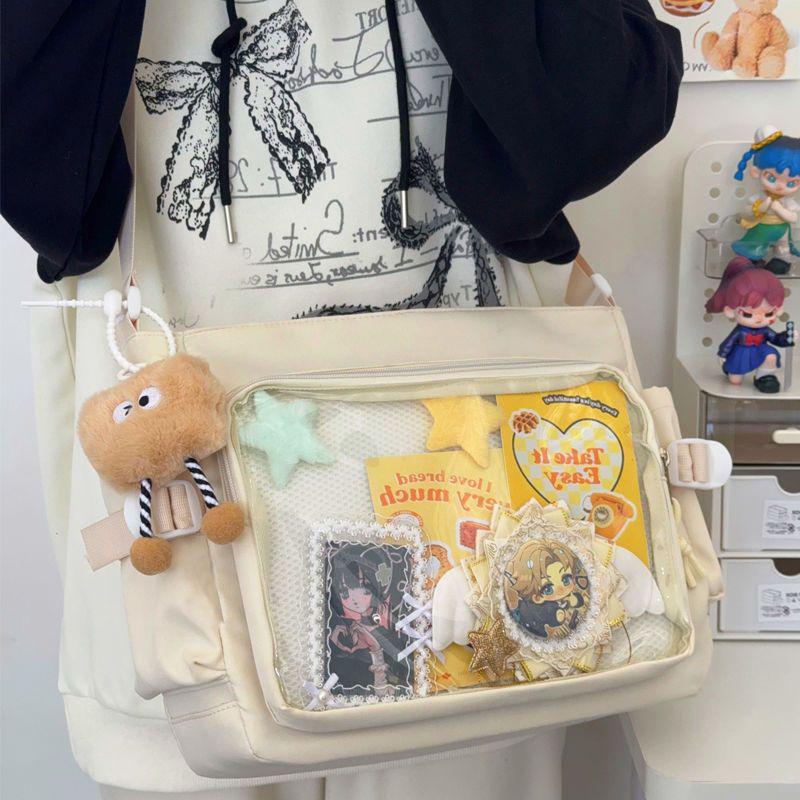 2025 College Style Versatile Ita Bag: Large Capacity Women's Messenger Bag with Transparent Badge Button