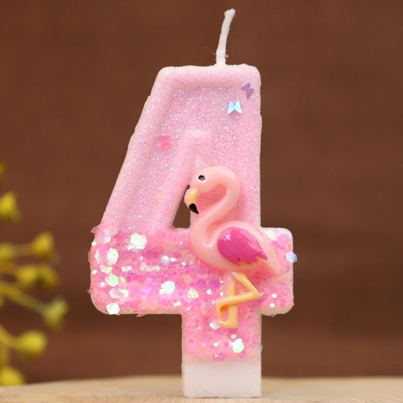 Розовые блестящие свечи-цифры с фламинго на день рождения ребенка в 1 год украшения торта