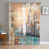 Venice Building Water Boat Modern Printed Tulle Curtains for Bedroom Balcony Window Decor Creative Fashion Home Sheer Curtain